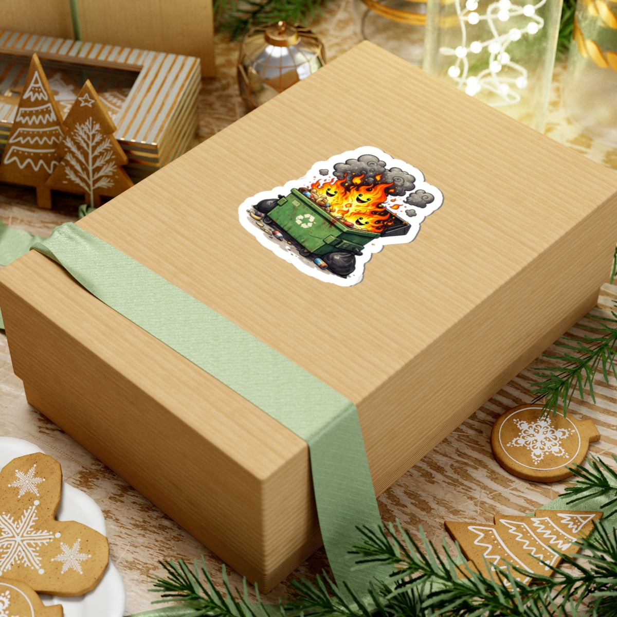 Dumpster Fire Kiss-Cut Sticker | Cute Flaming Trash Can Vinyl Sticker