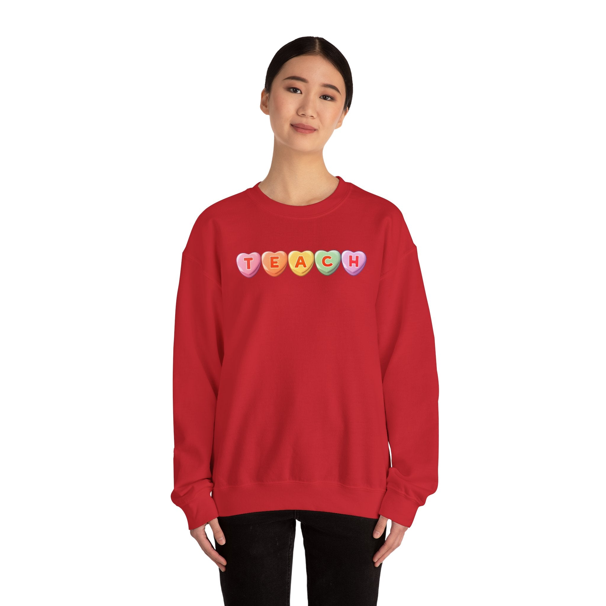 Teach Candy Hearts Crewneck Sweatshirt | Teacher Valentine Shirt