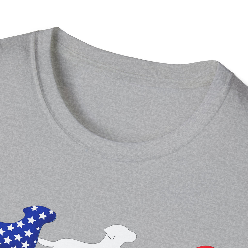 American Flag Labrador Trio T-Shirt | Patriotic Dog Silhouette Tee