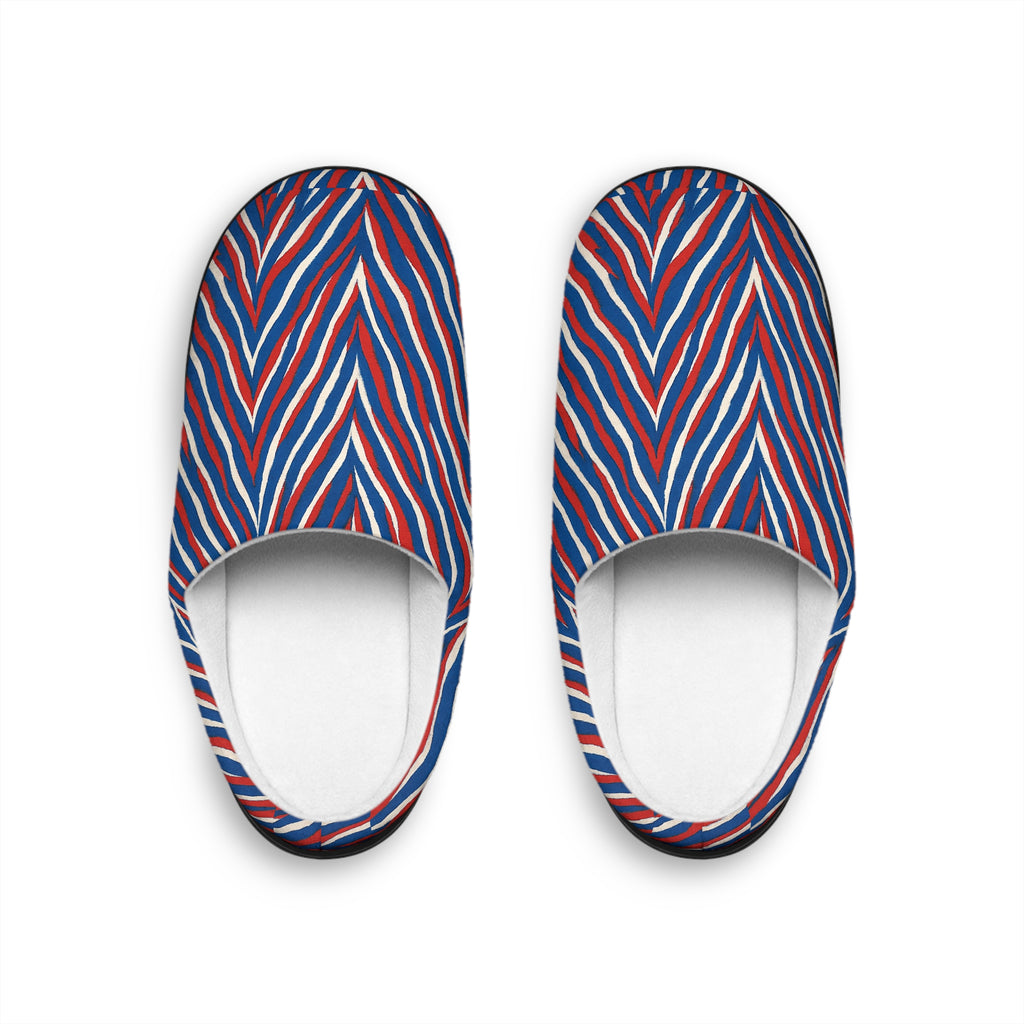 Red White Blue Zigzag Pattern Men's Indoor Slippers | Striped Cozy House Shoes