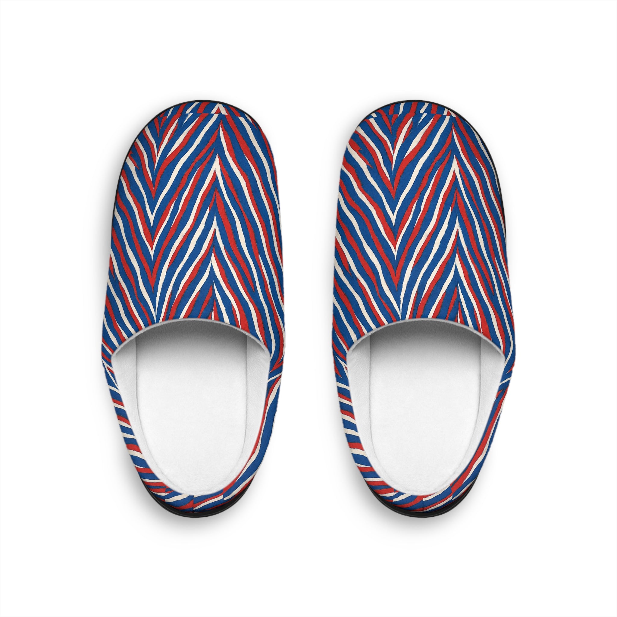 Red White Blue Zigzag Pattern Men's Indoor Slippers | Striped Cozy House Shoes