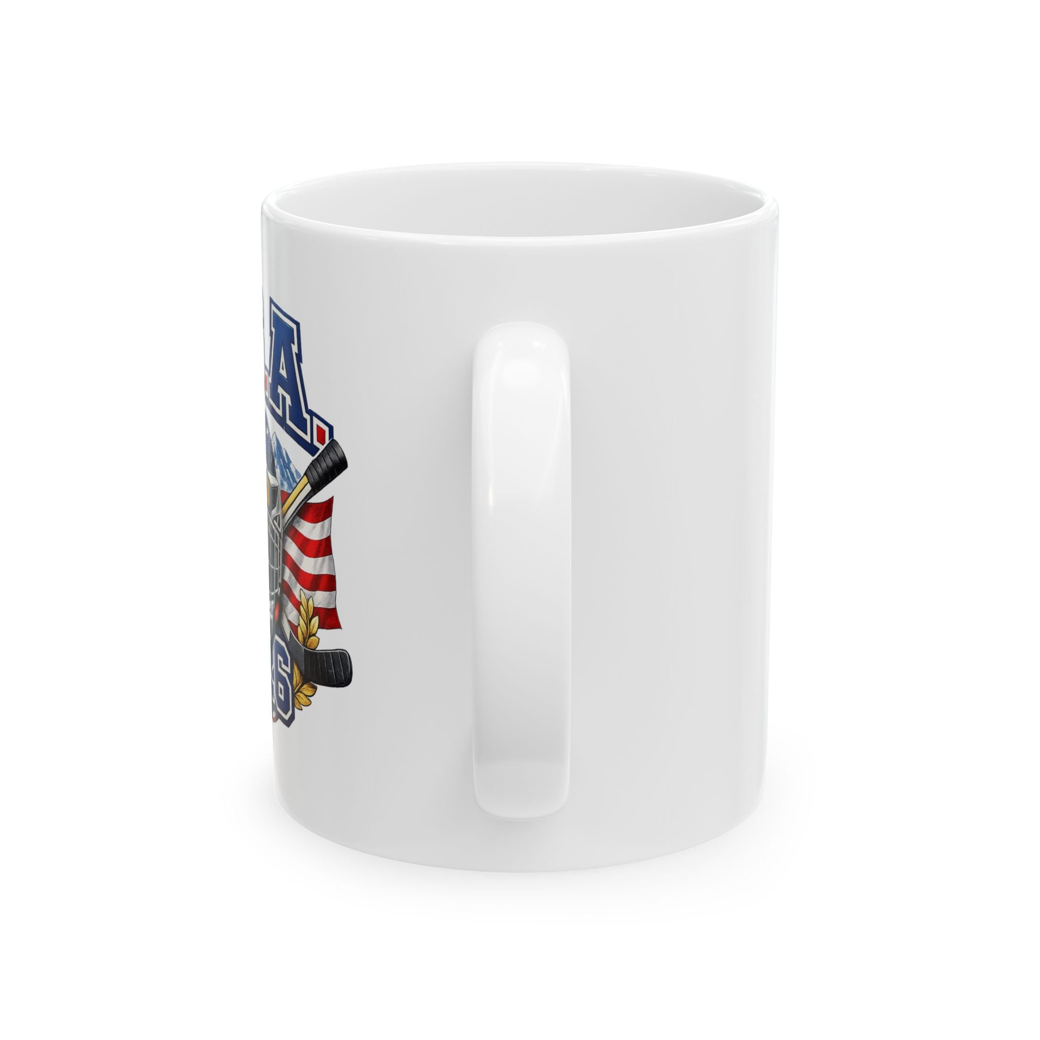 USA Hockey Ceramic Mug — American Flag & Hockey Stick Coffee Mug