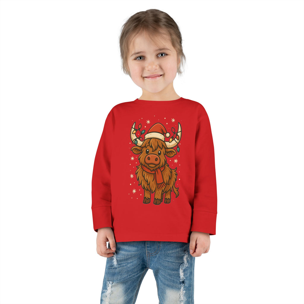 Highland Cow in Santa Hat Toddler Tee | Christmas
