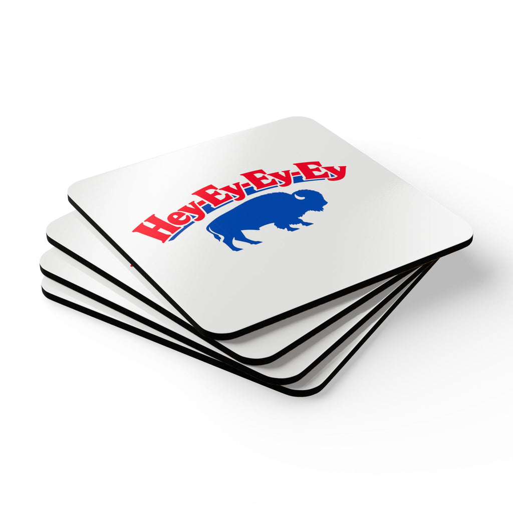 Hey-Ey-Ey Buffalo Cork Wood Coaster Set | Blue Buffalo Drink Coasters