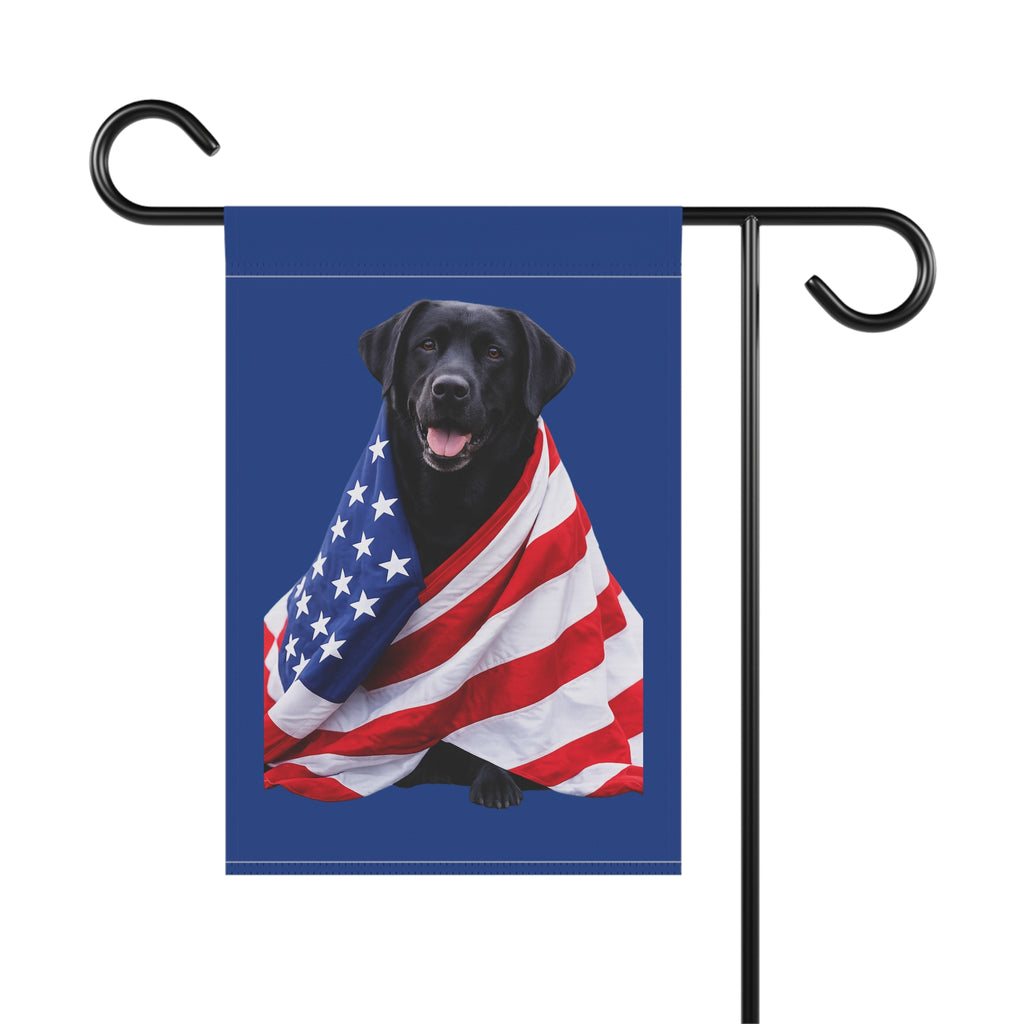 Black Labrador Wrapped in American Flag Garden & House Banner | Patriotic Yard Decor