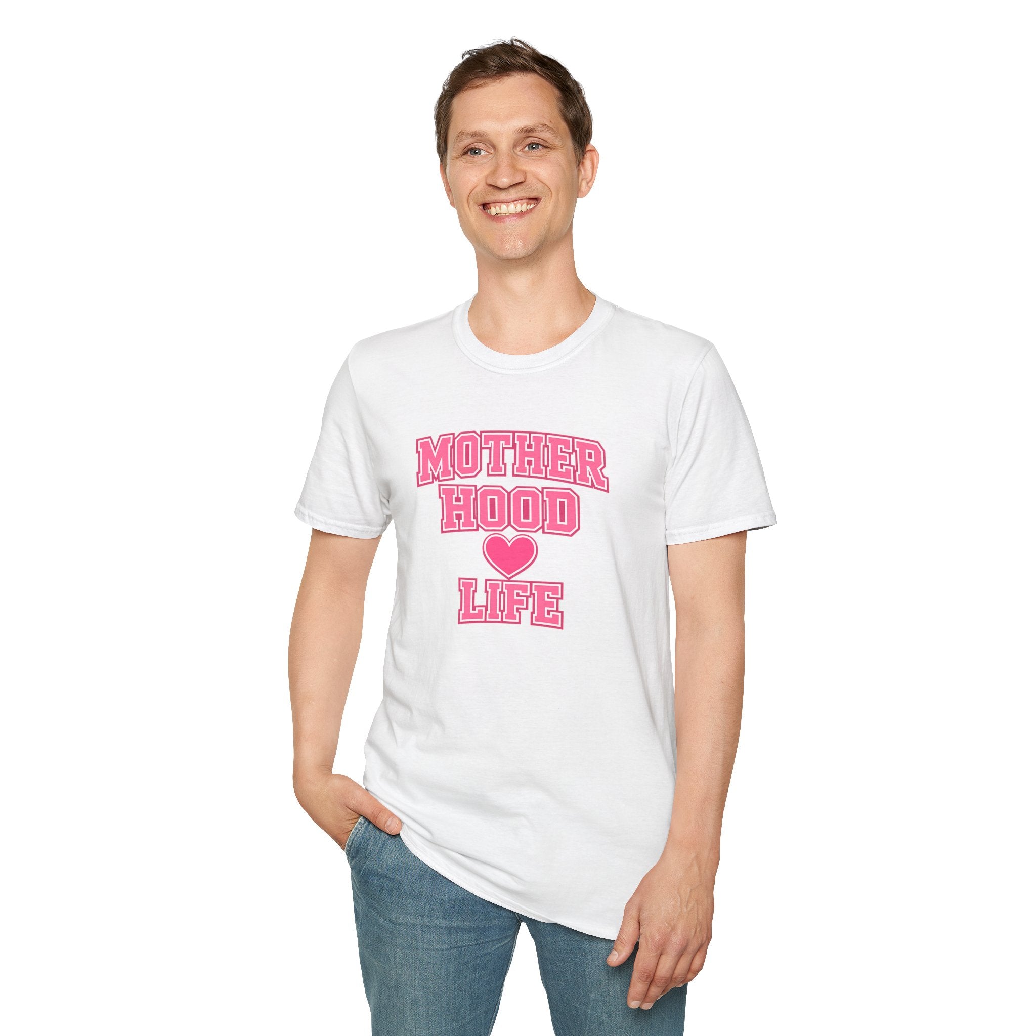 Motherhood Life T-Shirt — Pink Heart Graphic Mom Tee
