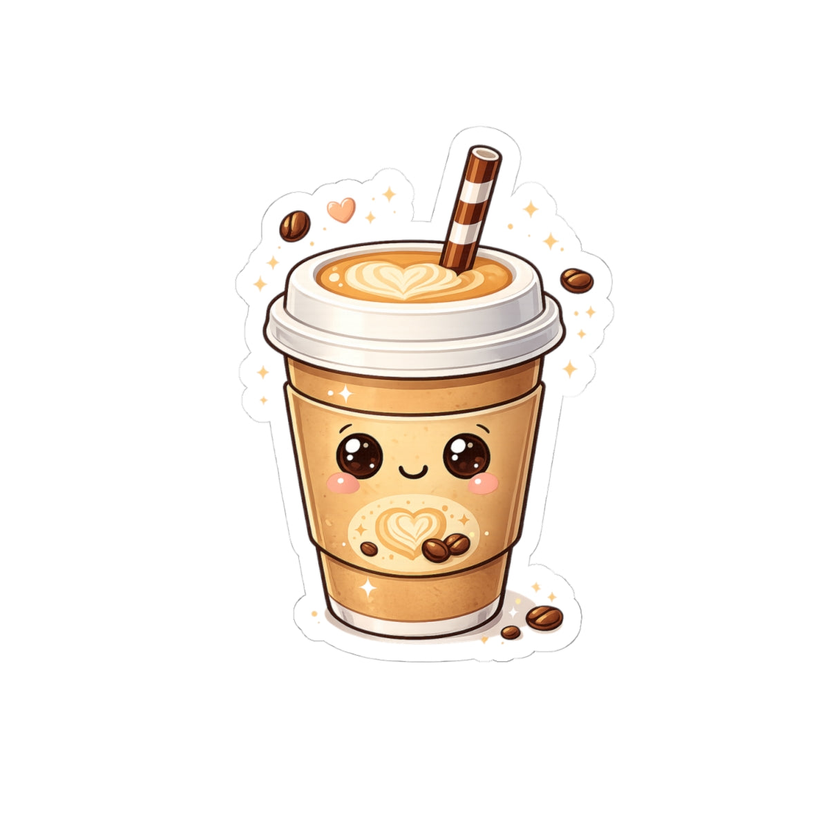 Cute Coffee Cup Sticker | Kiss-Cut Sticker, Latte Art Vinyl