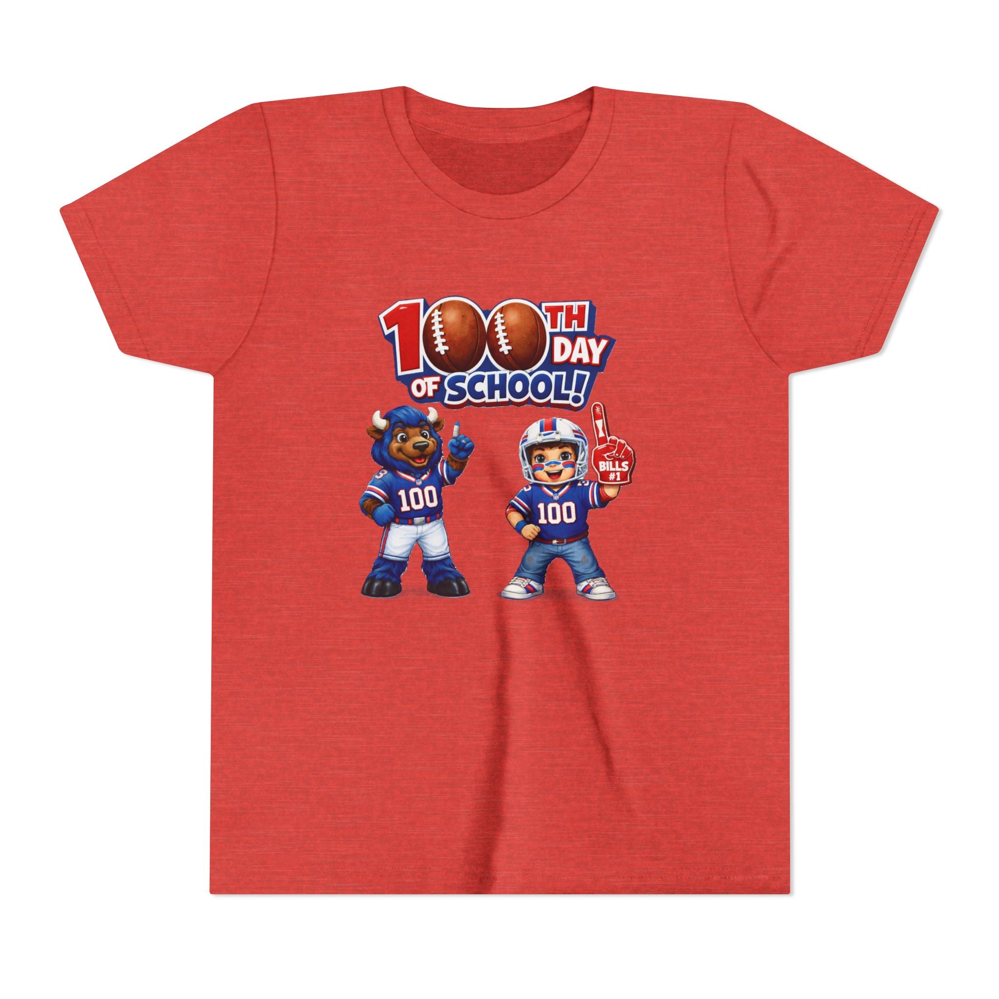 Buffalo 100th Day of School Kids Tee | Football Mascot 100 Design