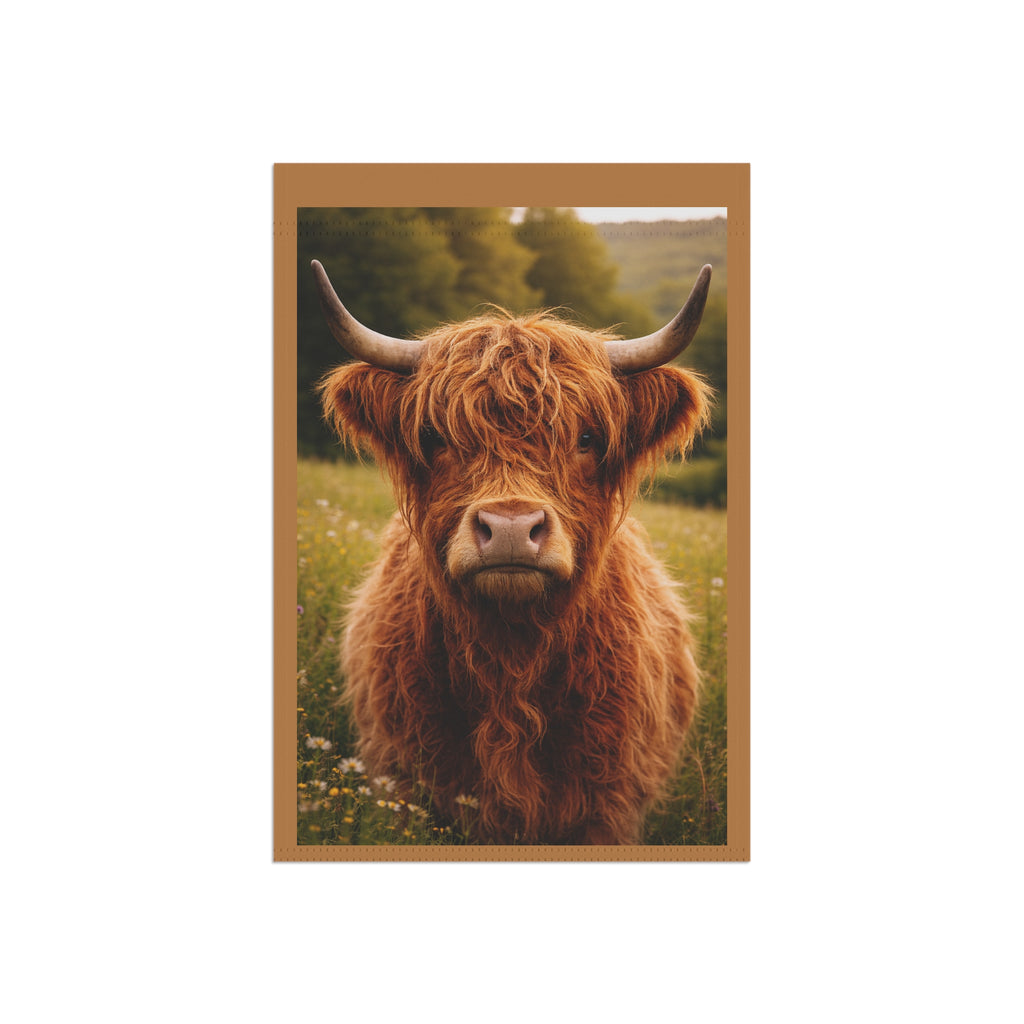 Highland Cow Garden Flag | House Banner, Rustic Farm Animal Lawn Decor