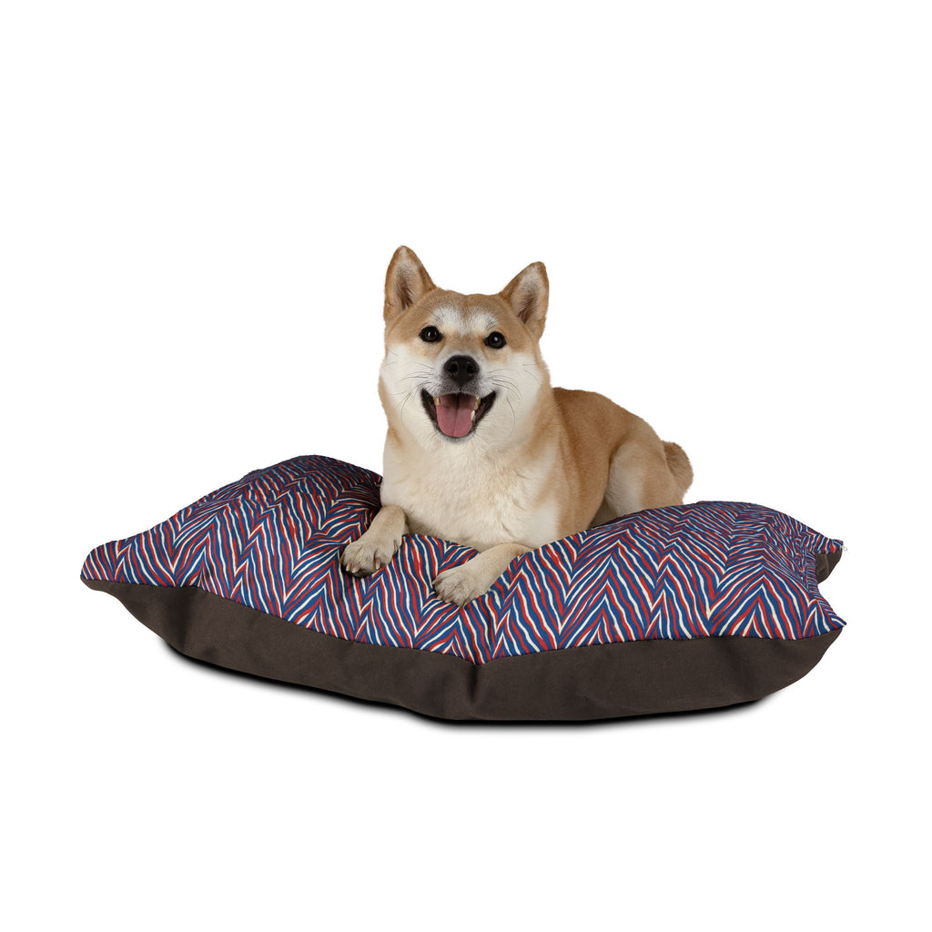 Red Blue Chevron Pattern Pet Bed | Striped Zigzag Dog Cushion