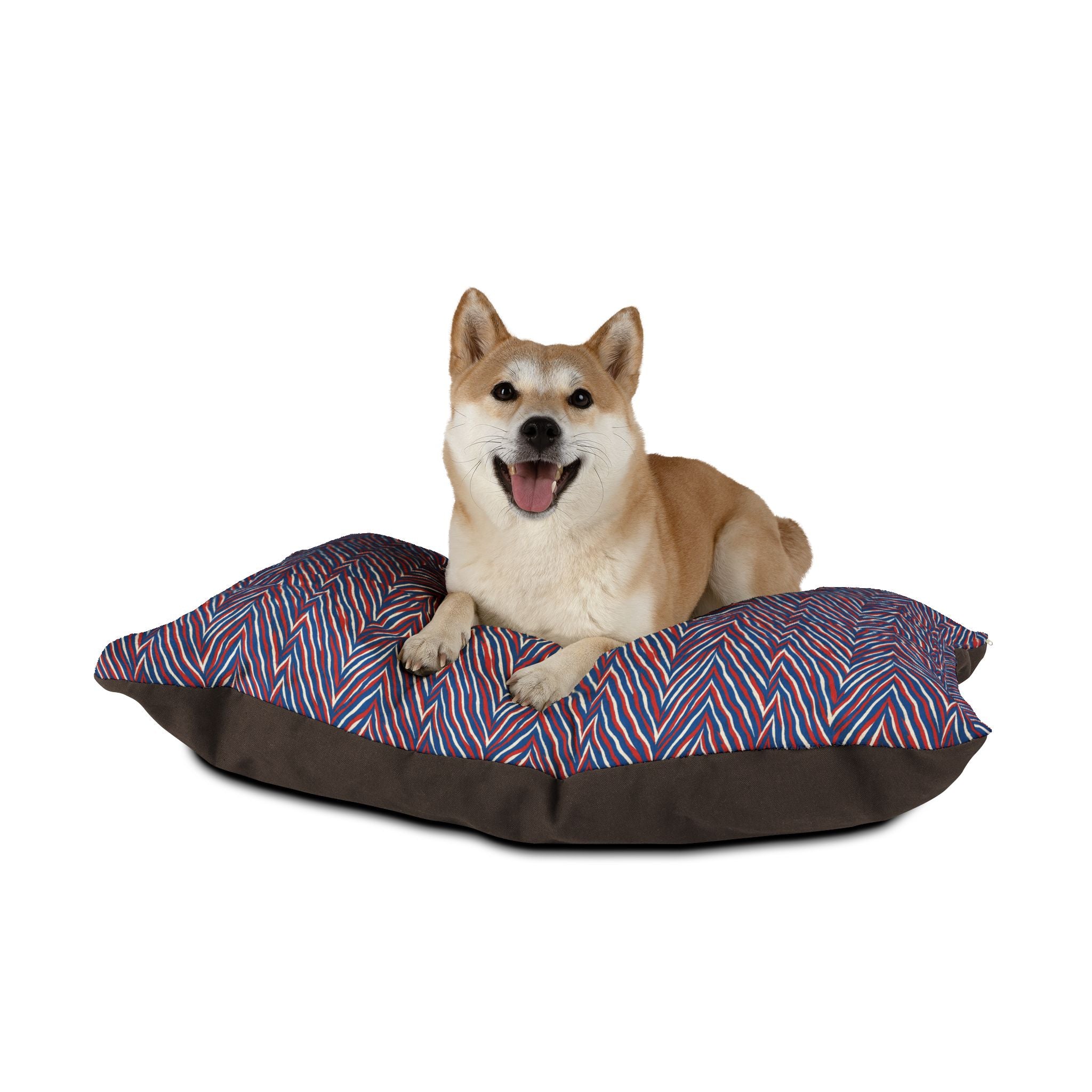 Red Blue Chevron Pattern Pet Bed | Striped Zigzag Dog Cushion