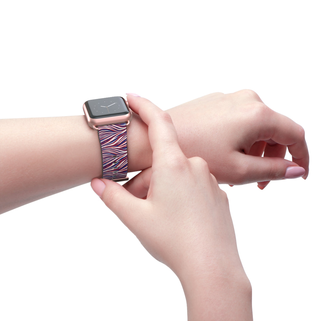 Wavy Red White Blue Pattern Watch Band — Abstract Striped Apple Watch Strap
