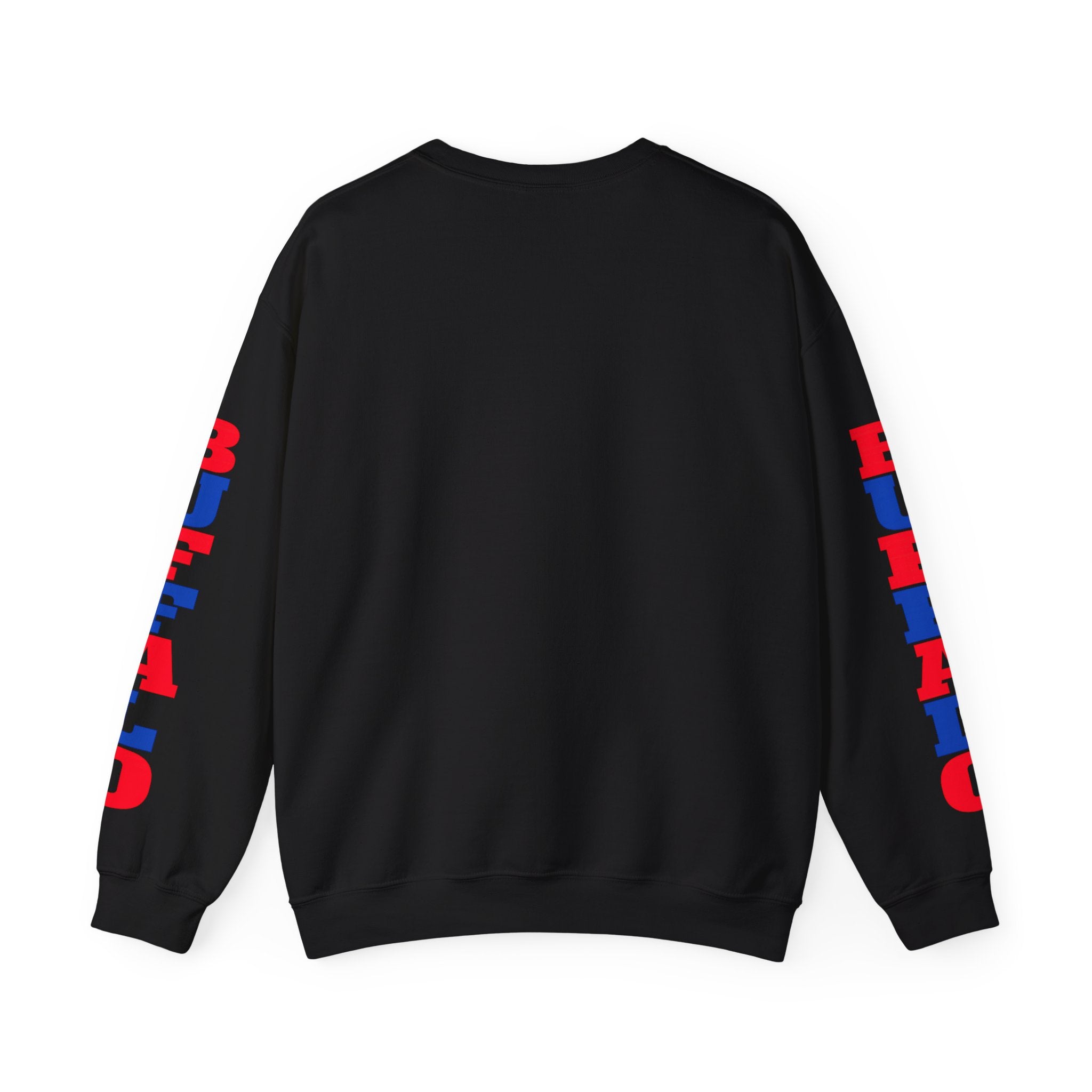 Blue Buffalo Silhouette Buffalo Sweatshirt | Red Blue Sleeve Text