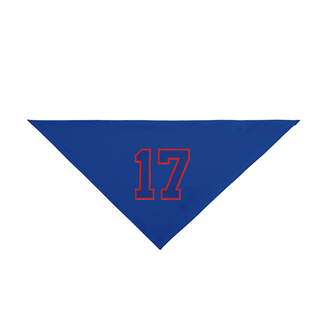 Buffalo 17 Pet Bandana | Blue dog bandana with red outline number