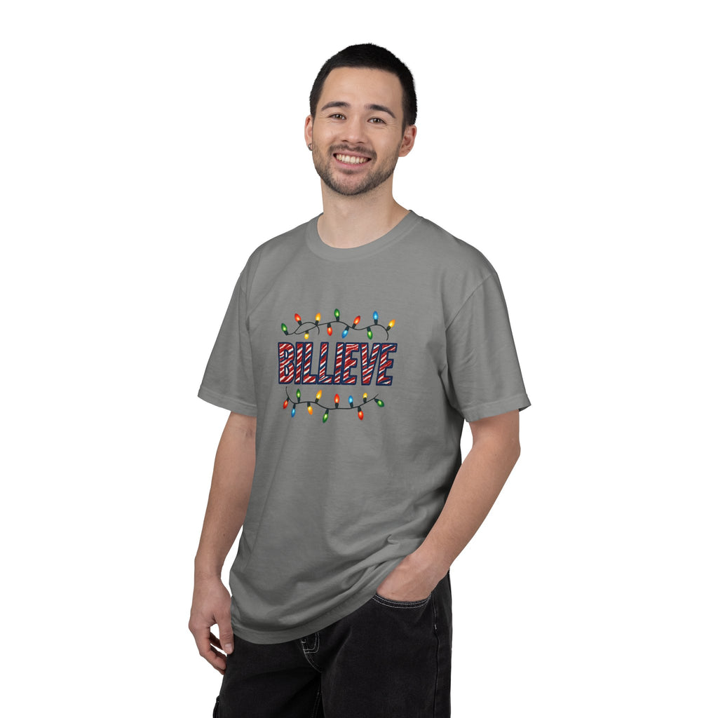 Billieve text with Christmas lights T-Shirt | Holiday graphic tee