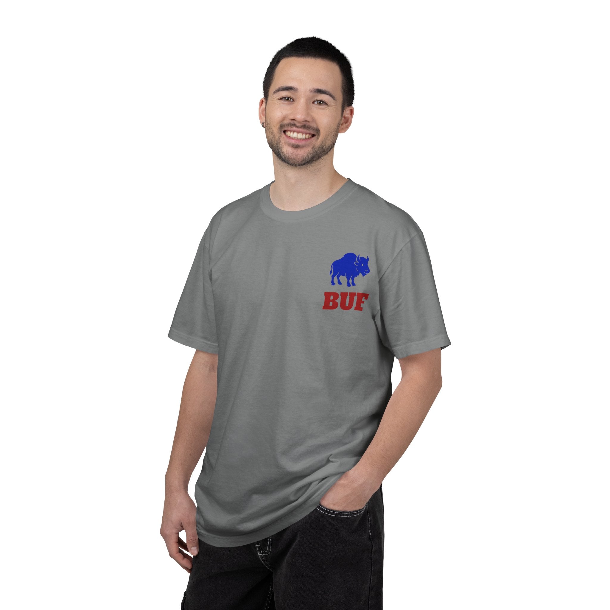 Buffalo Logo BUF, T-Shirt | Blue Buffalo Silhouette with Red Text