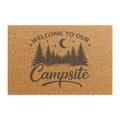 Welcome to Our Campsite Doormat — Rustic Outdoor Pine Tree Entrance Mat
