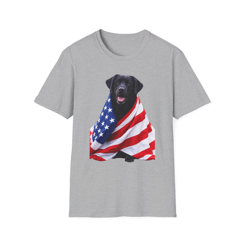 Black Labrador Wrapped in American Flag T-Shirt | Patriotic Dog Tee
