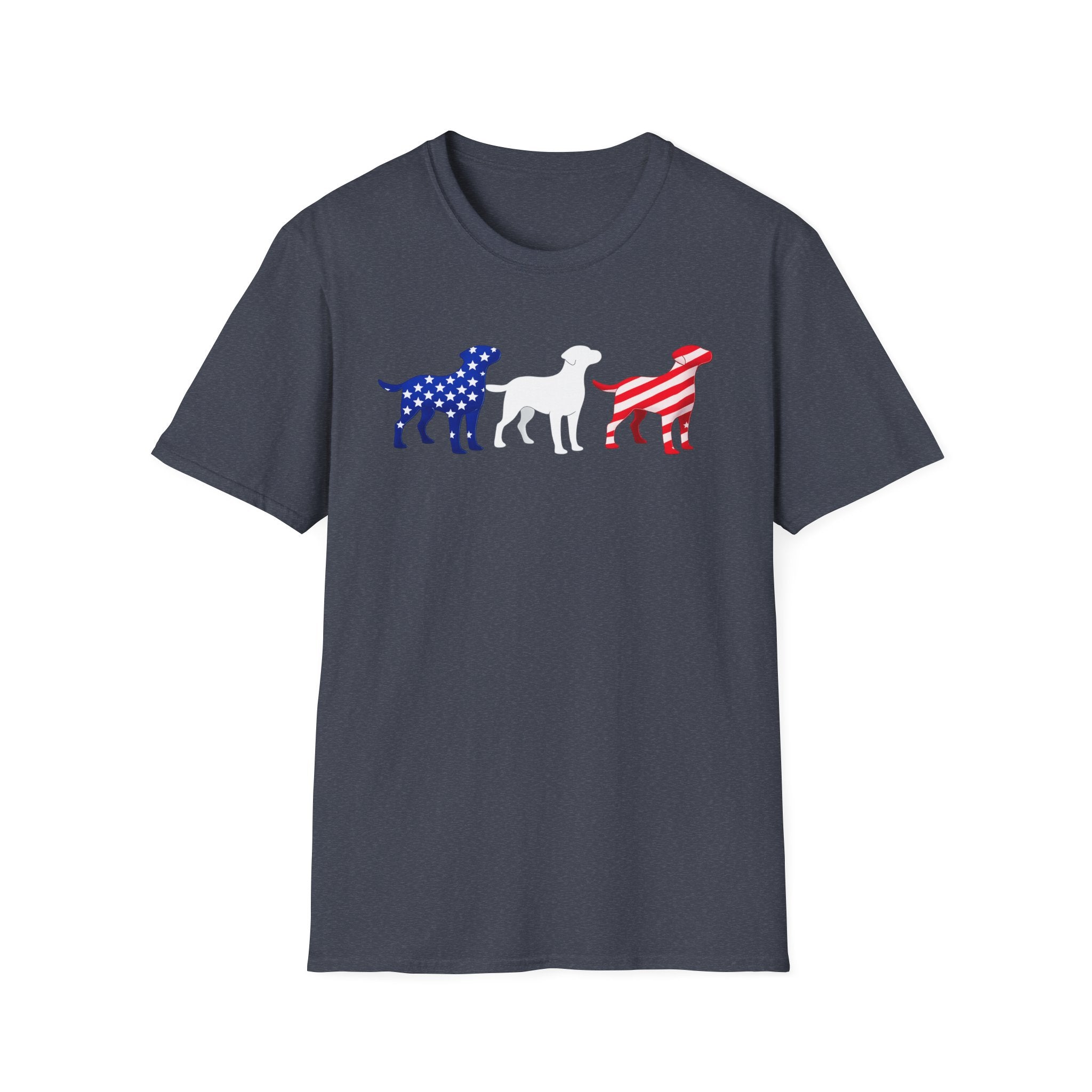 American Flag Labrador Trio T-Shirt | Patriotic Dog Silhouette Tee