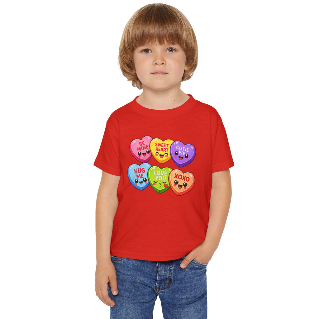 Candy Heart Characters Toddler T-shirt | Valentine Conversation Hearts Design
