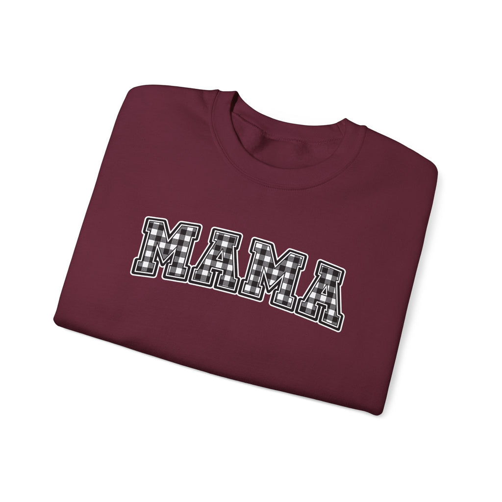 Mama Plaid Sweatshirt — "MAMA" Graphic Crewneck for Moms