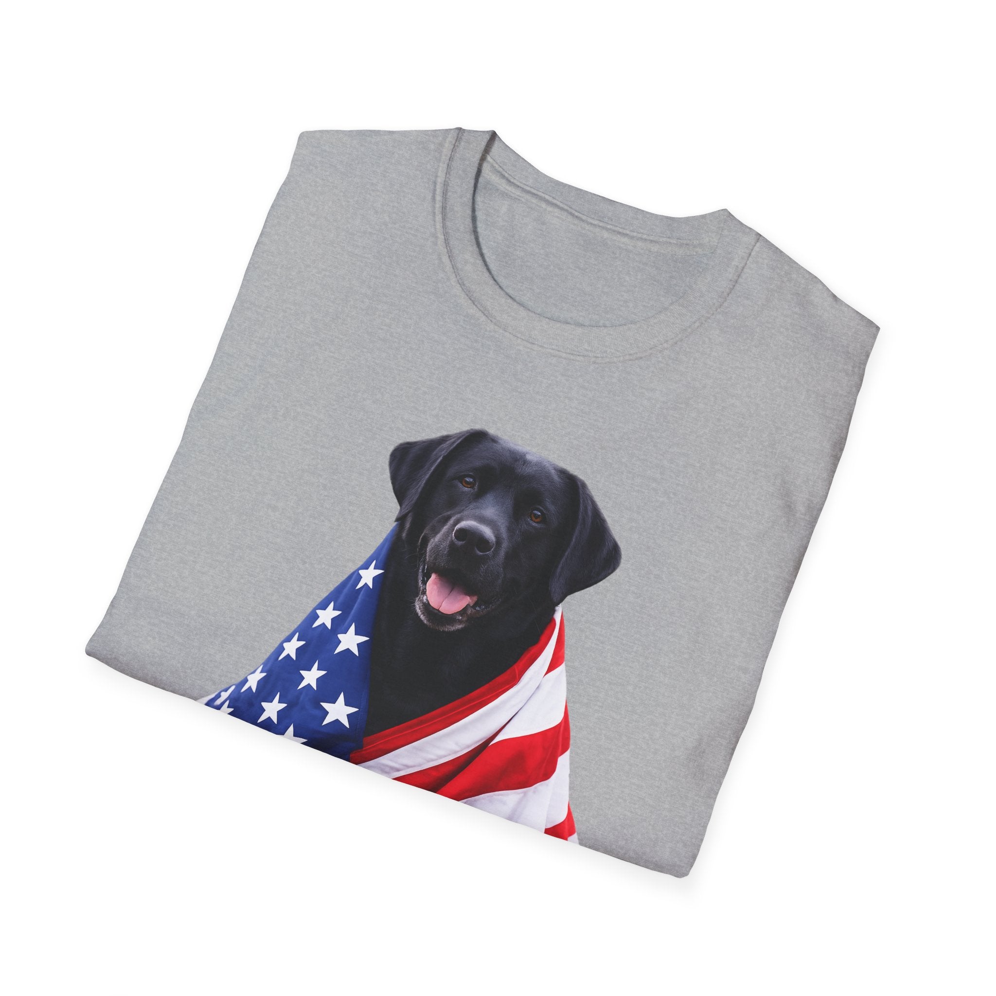 Black Labrador Wrapped in American Flag T-Shirt | Patriotic Dog Tee