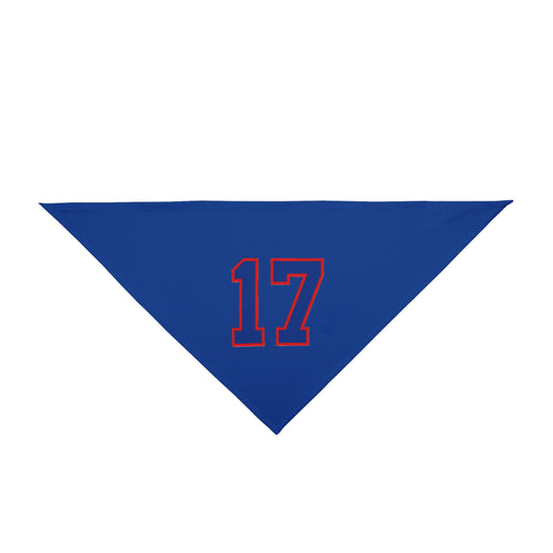 Buffalo 17 Pet Bandana | Blue dog bandana with red outline number