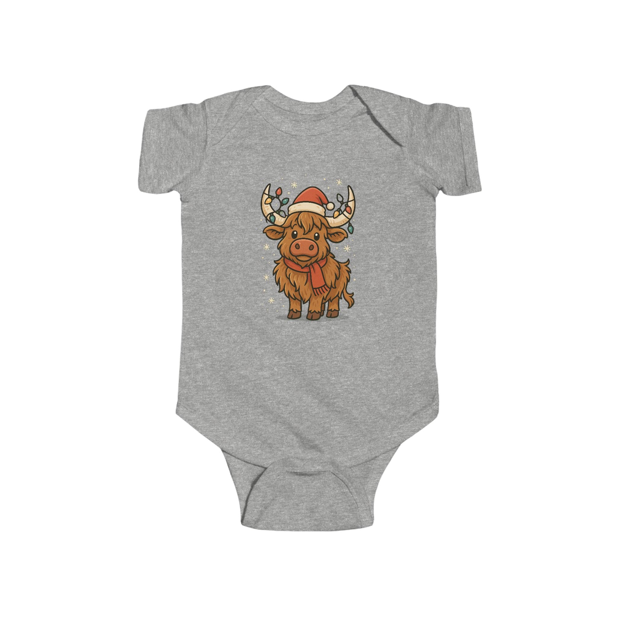 Highland Cow in Santa Hat Infant Bodysuit | Christmas Baby Onesie