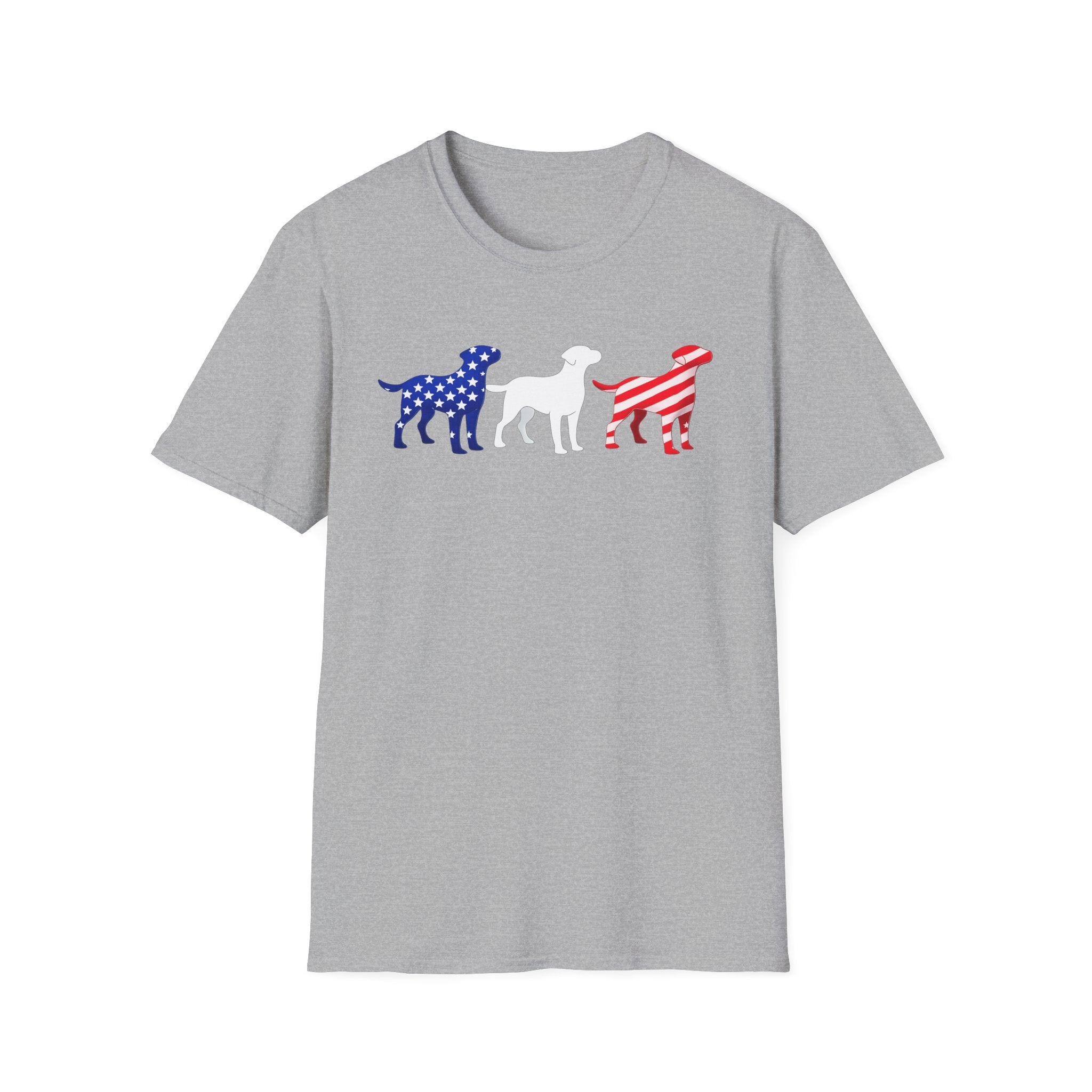 American Flag Labrador Trio T-Shirt | Patriotic Dog Silhouette Tee