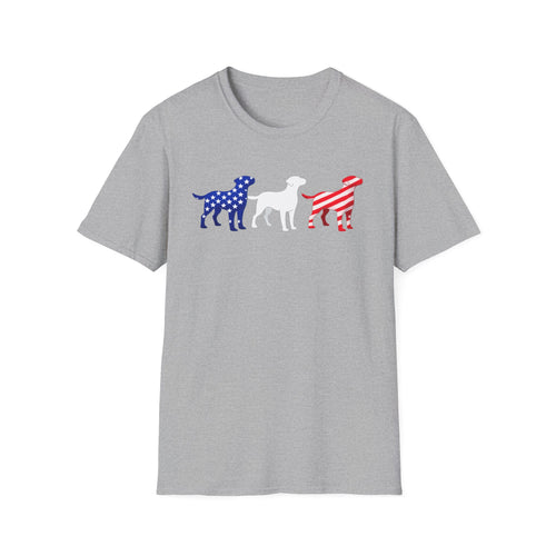 American Flag Labrador Trio T-Shirt | Patriotic Dog Silhouette Tee