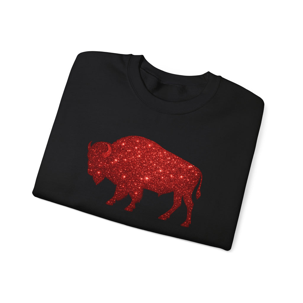 Red Glitter Buffalo Sweatshirt | Rustic Buffalo Silhouette, Western Farm