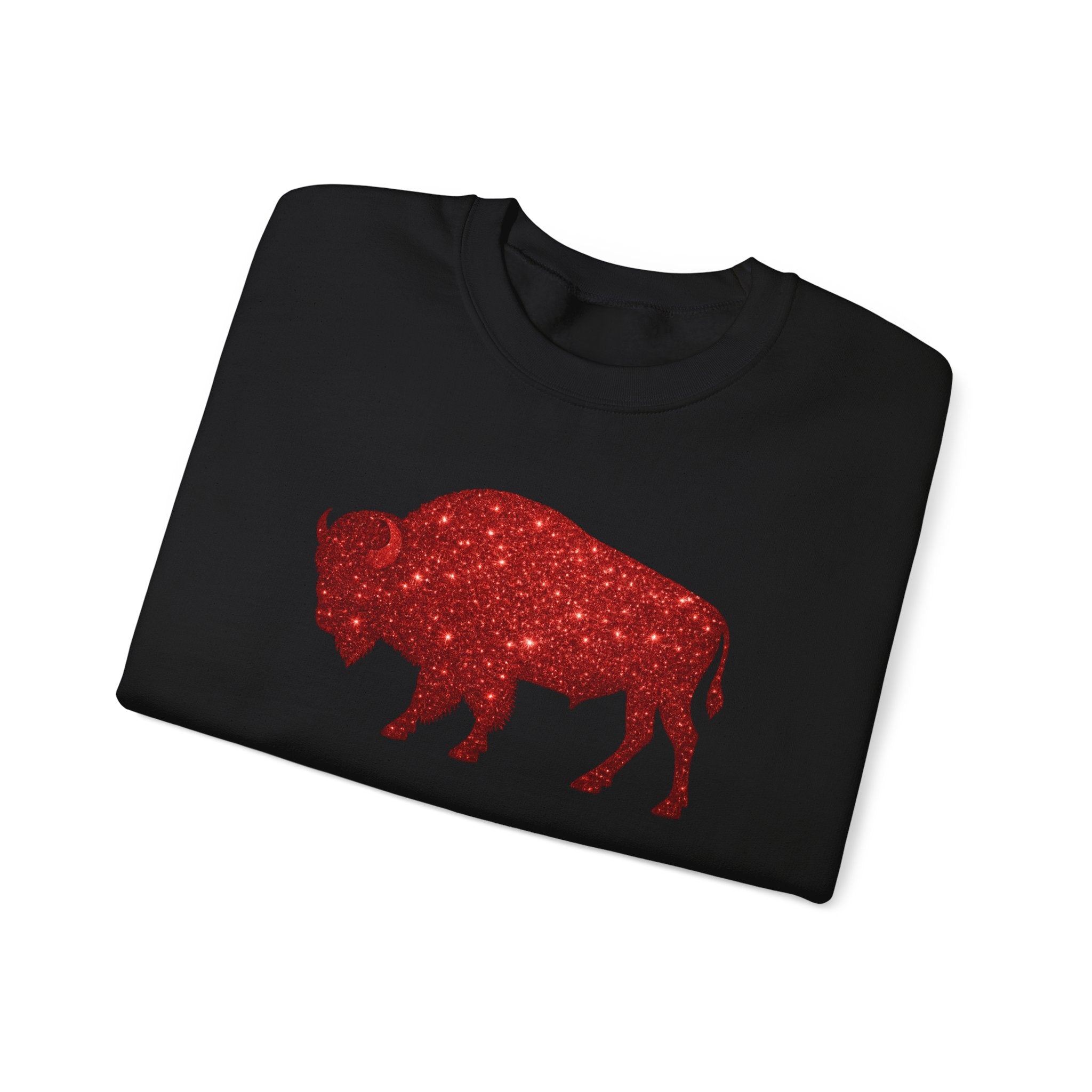 Red Glitter Buffalo Sweatshirt | Rustic Buffalo Silhouette, Western Farm