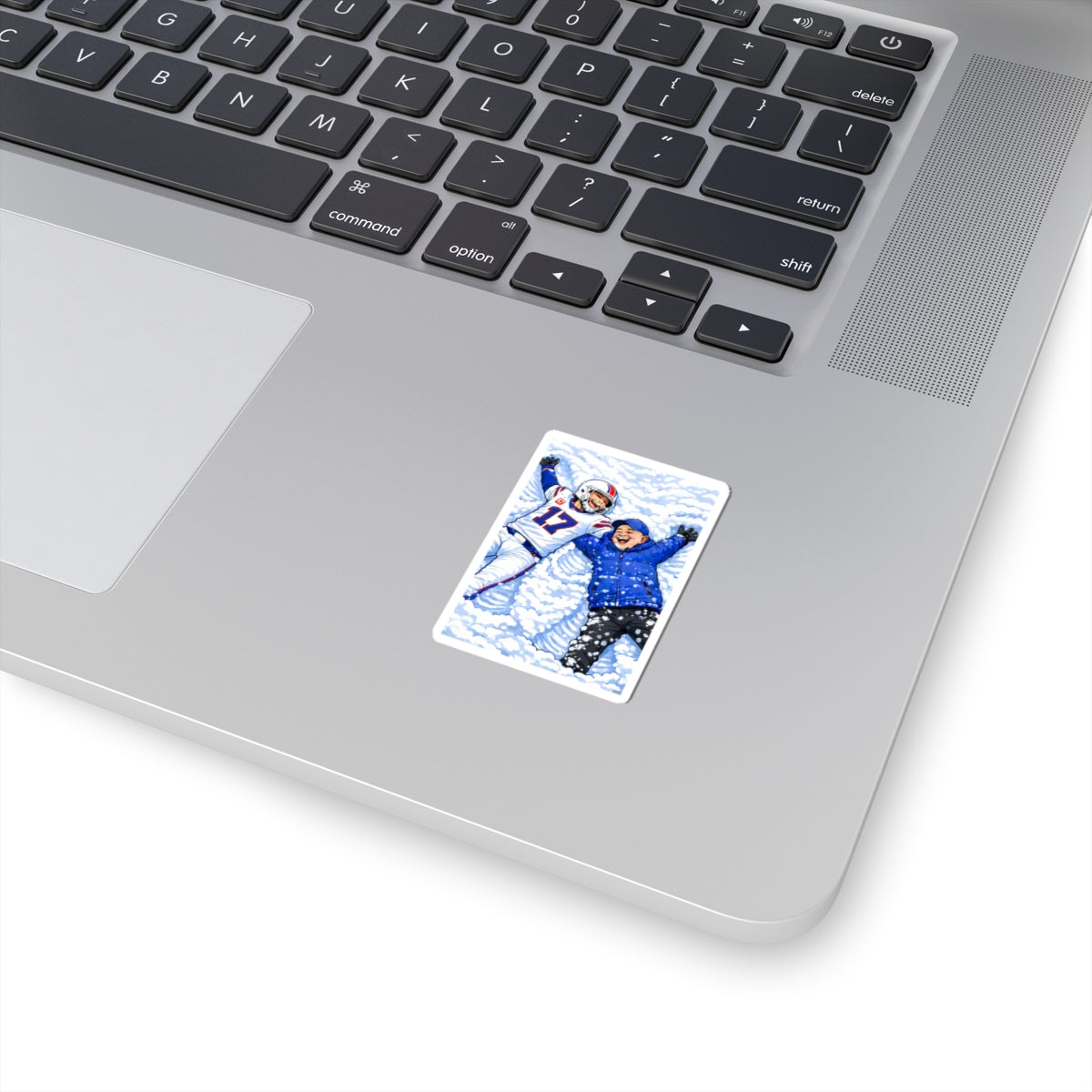 Buffalo Football Player and Coach Making Snow Angels Kiss-Cut Sticker | Winter Scene