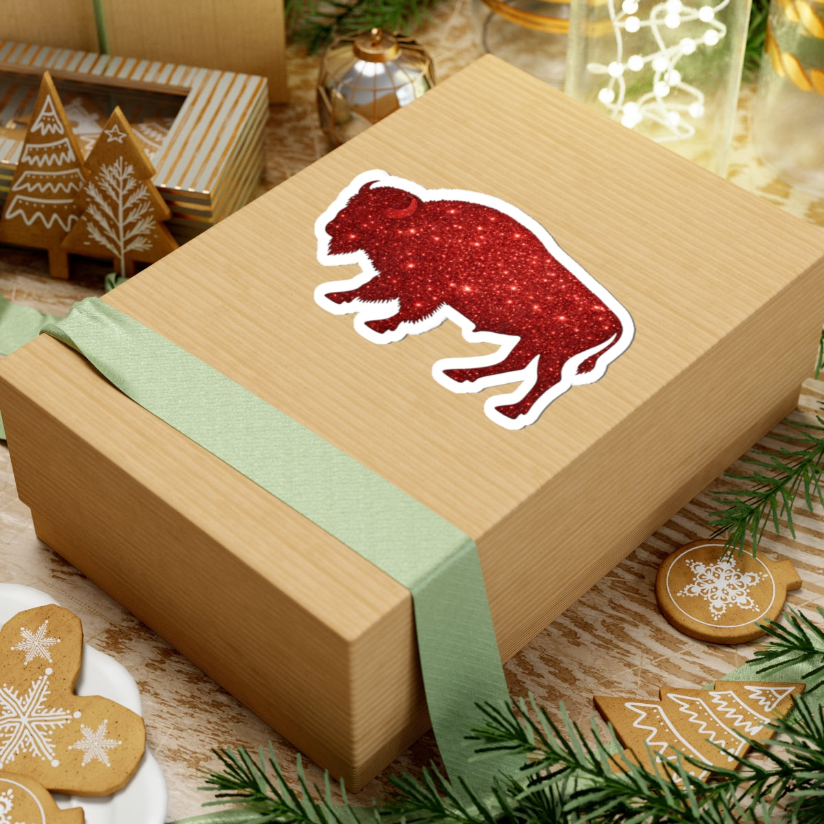 Red Glitter Buffalo Sticker | Kiss-Cut Vinyl Decal, Laptop Sticker
