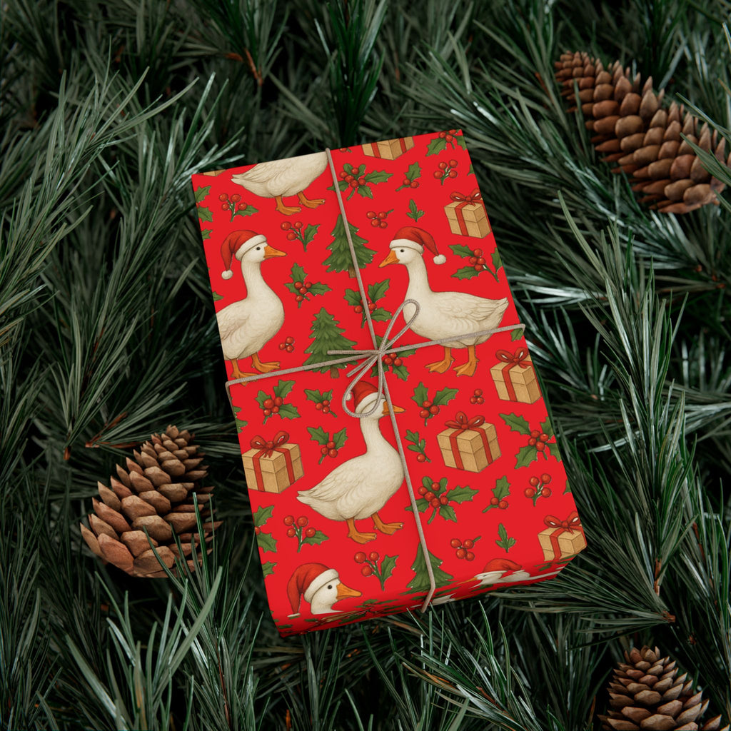 Christmas Geese Gift Wrap Paper | Holiday Duck Pattern Wrapping Paper