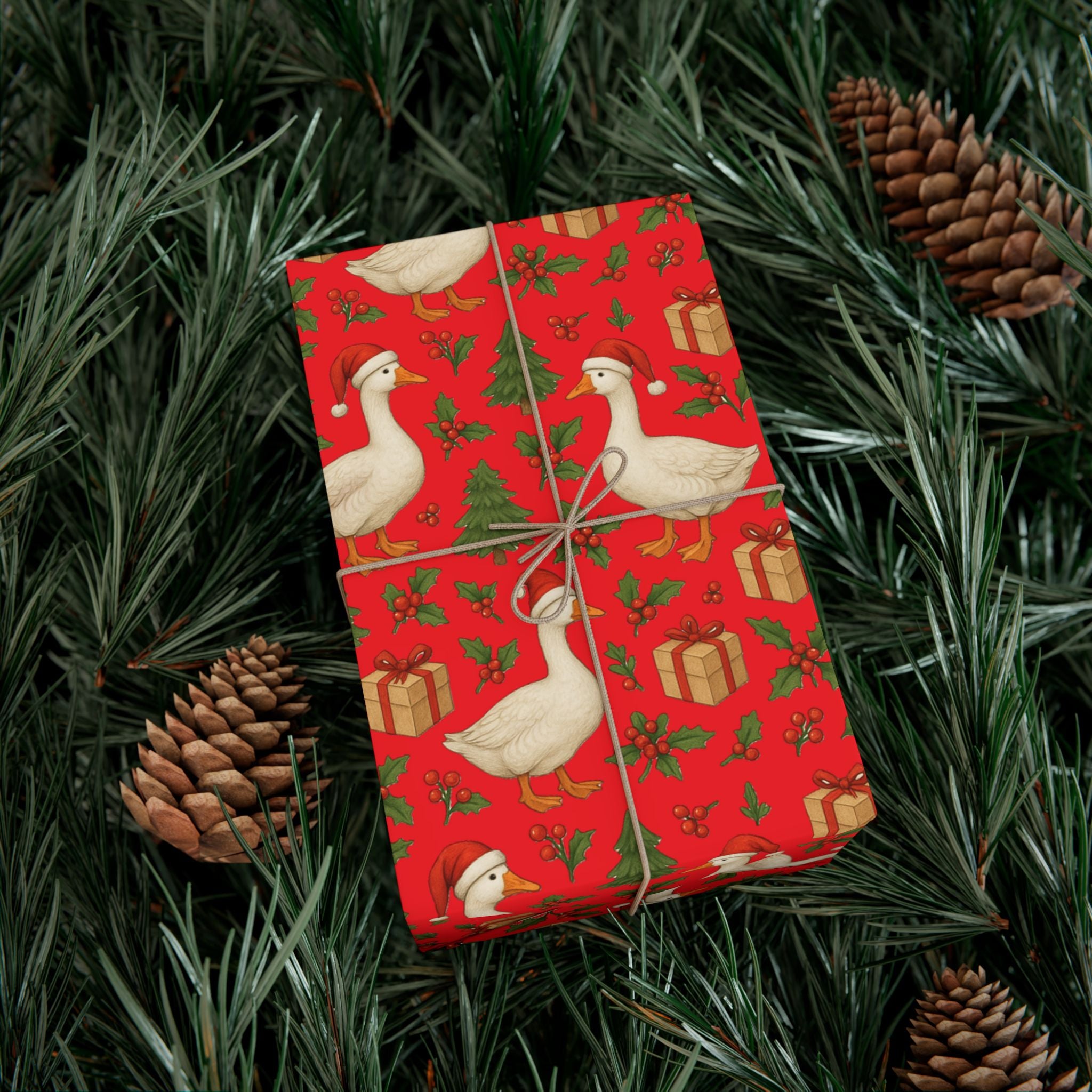 Christmas Geese Gift Wrap Paper | Holiday Duck Pattern Wrapping Paper