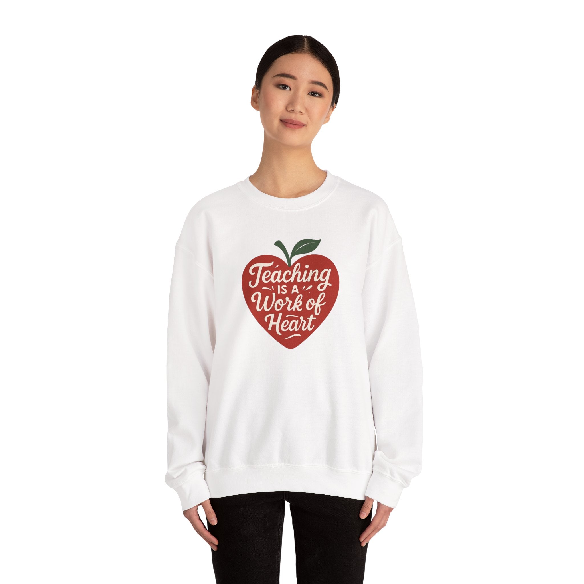 Teaching Is a Work of Heart Sweatshirt | Teacher Apple Design