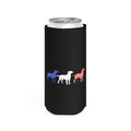Patriotic Labrador Trio Slim Can Cooler | American Flag Dogs