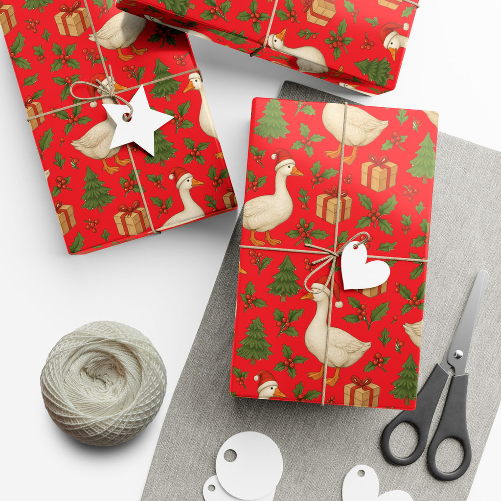 Christmas Geese Gift Wrap Paper | Holiday Duck Pattern Wrapping Paper
