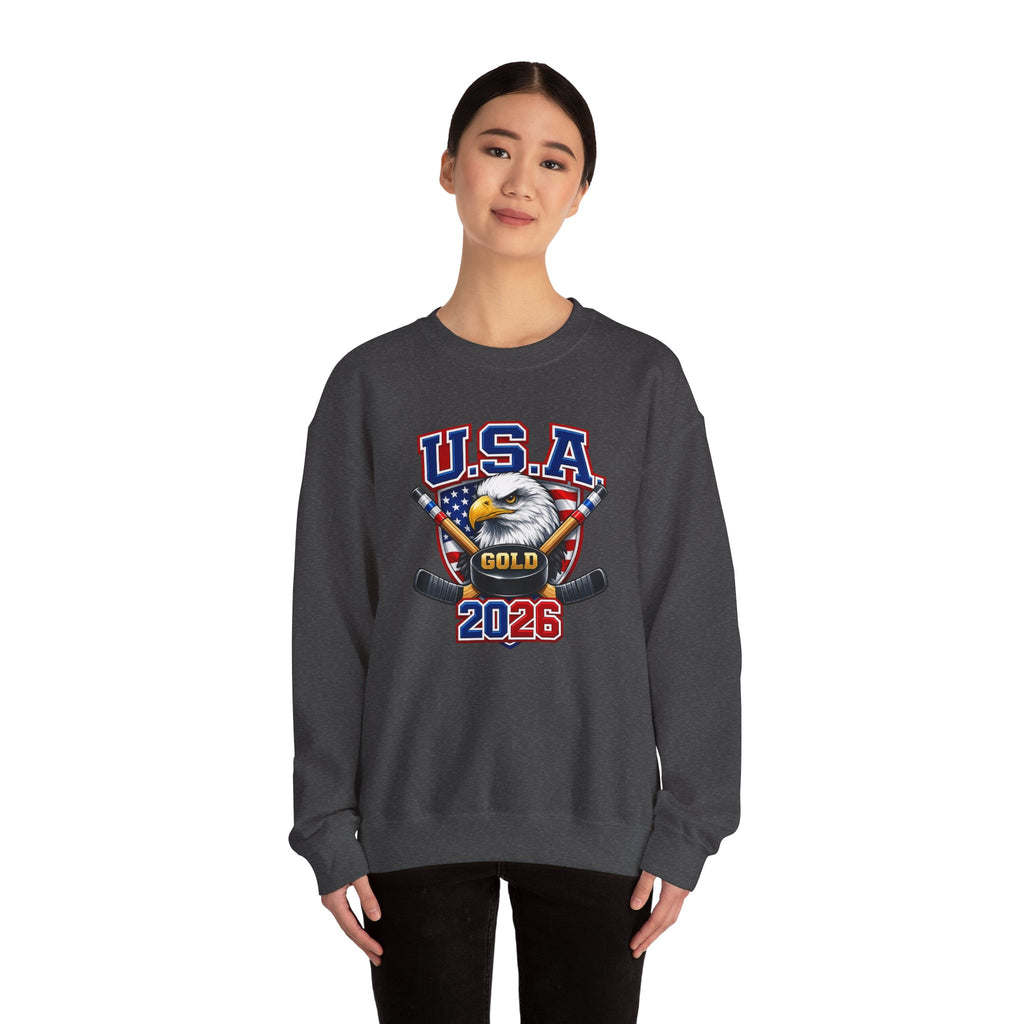 USA Hockey Eagle Crewneck Sweatshirt – 'Gold 2026' Patriotic Hockey Sweatshirt