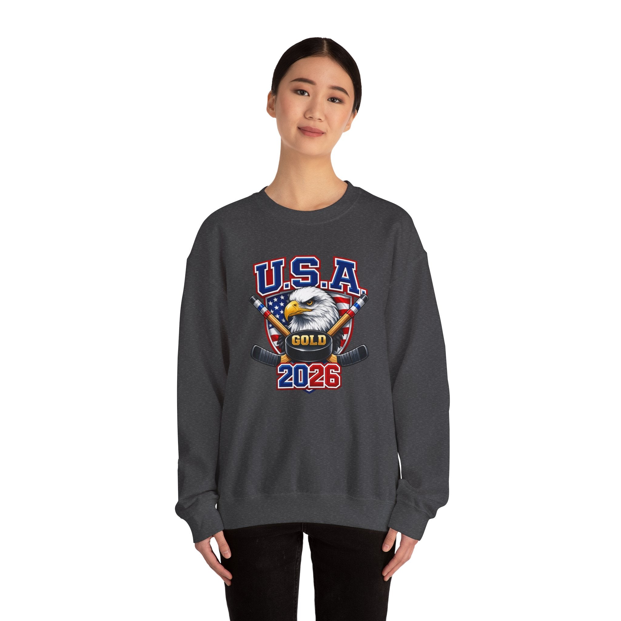 USA Hockey Eagle Crewneck Sweatshirt – 'Gold 2026' Patriotic Hockey Sweatshirt