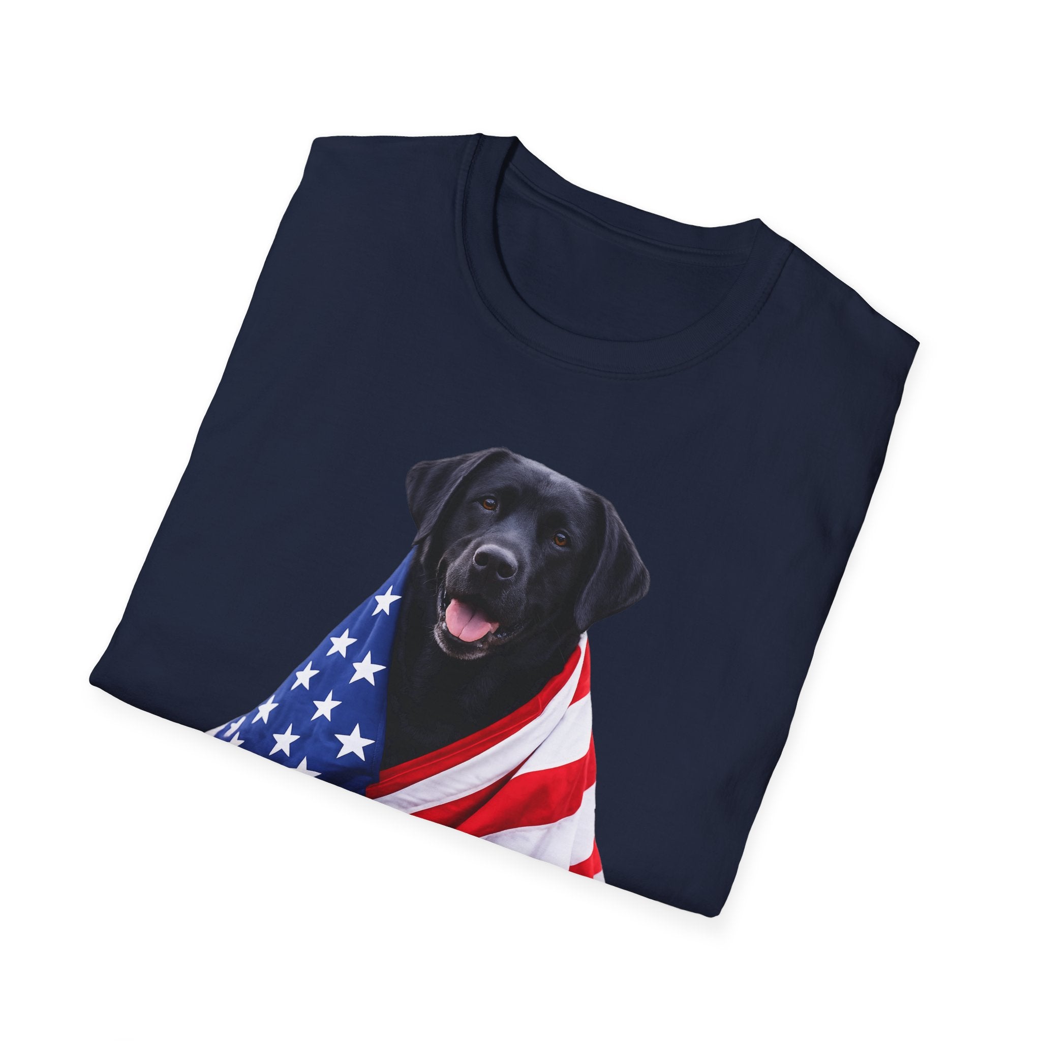 Black Labrador Wrapped in American Flag T-Shirt | Patriotic Dog Tee