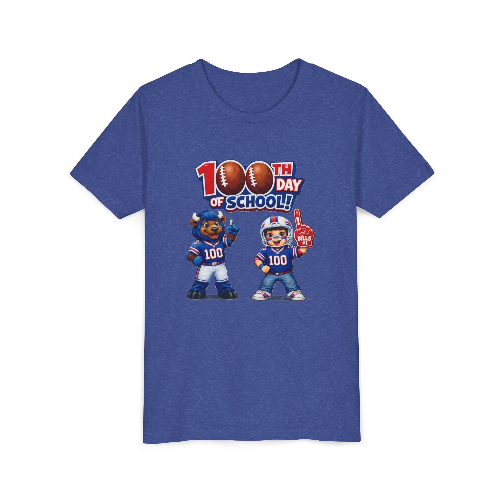 Buffalo 100th Day of School Kids Tee | Football Mascot 100 Design