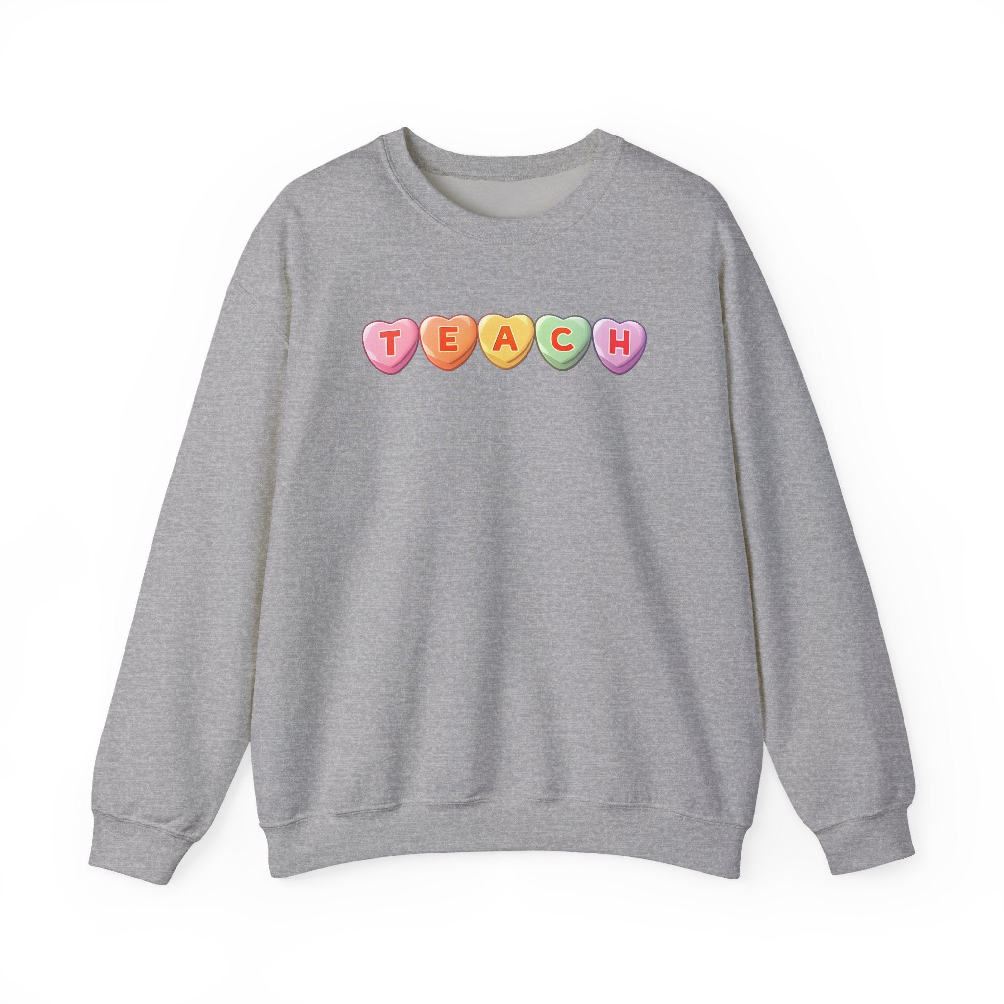 Teach Candy Hearts Crewneck Sweatshirt | Teacher Valentine Shirt