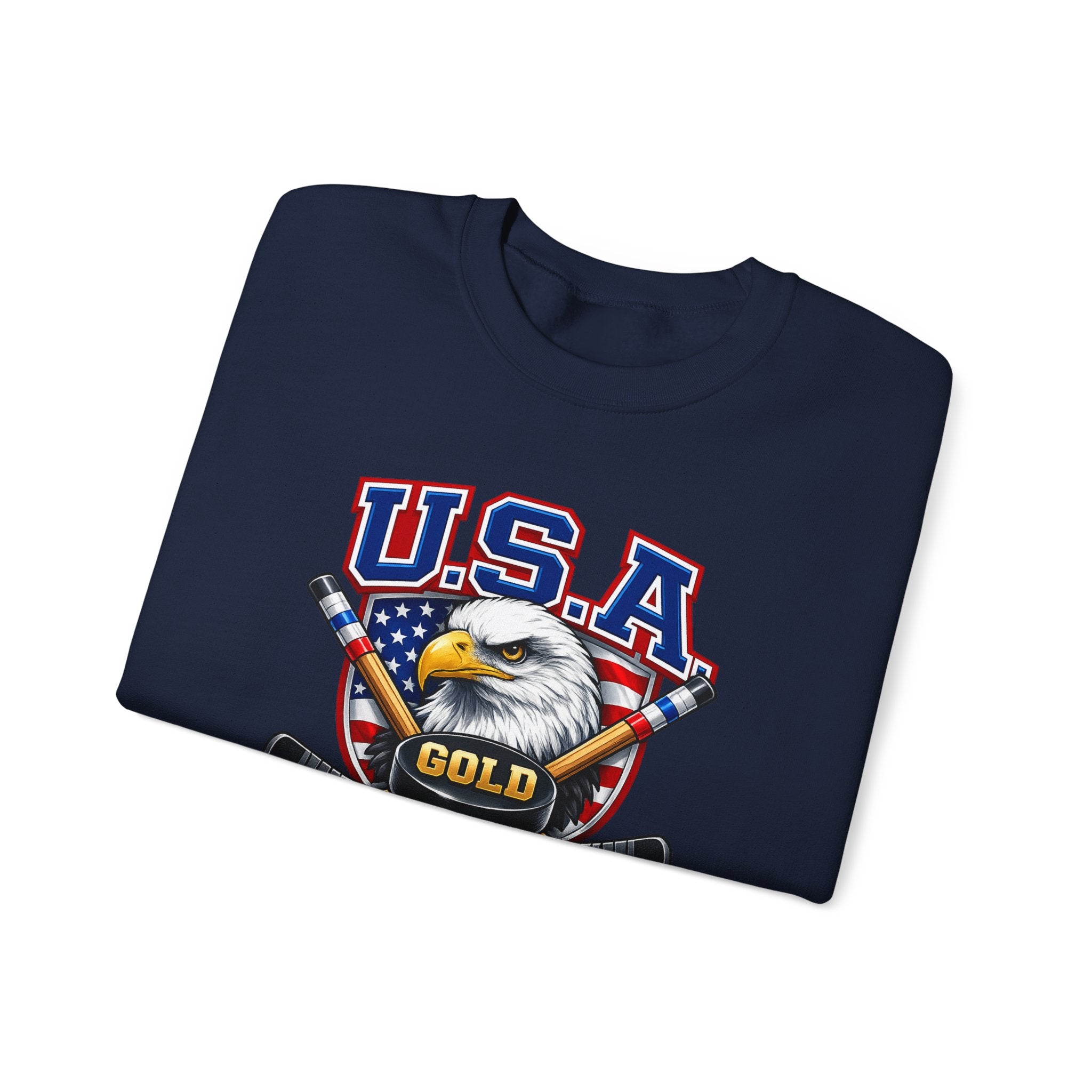 USA Hockey Eagle Crewneck Sweatshirt – 'Gold 2026' Patriotic Hockey Sweatshirt