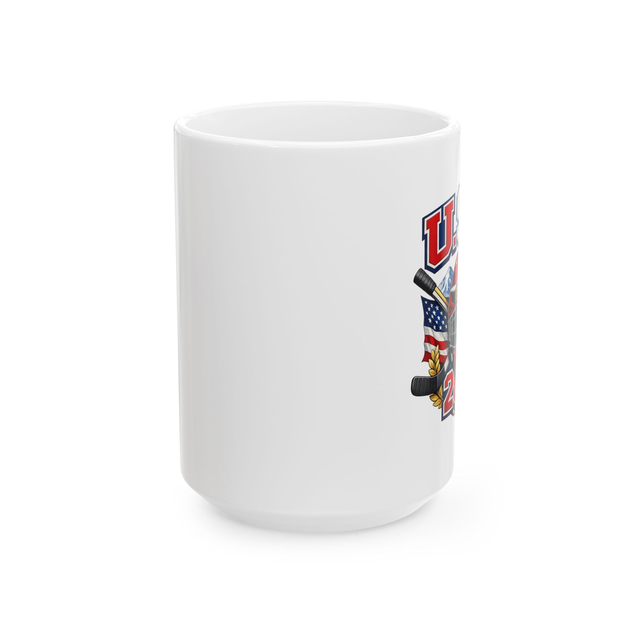 USA Hockey Ceramic Mug — American Flag & Hockey Stick Coffee Mug