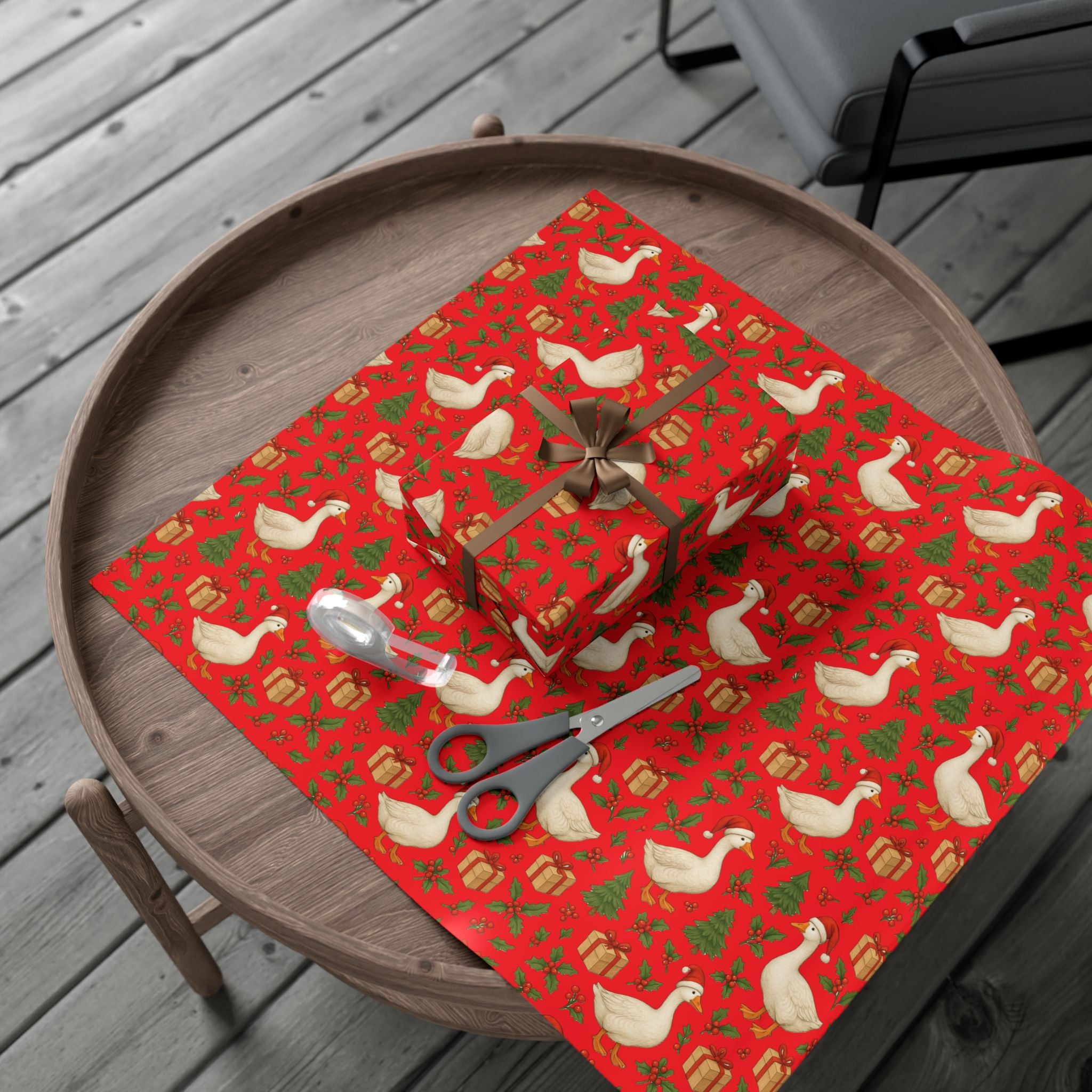 Christmas Geese Gift Wrap Paper | Holiday Duck Pattern Wrapping Paper