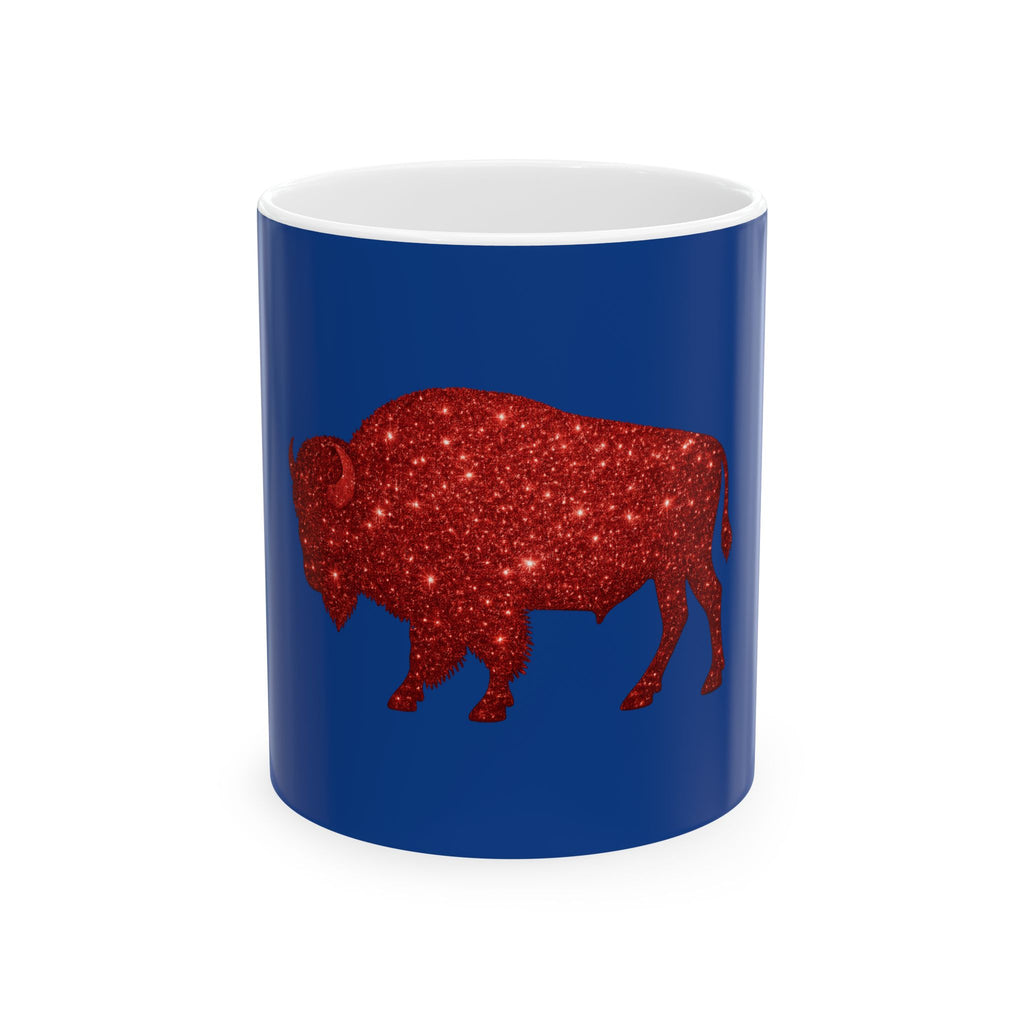 Red Glitter Buffalo Mug | Blue Background Ceramic Mug