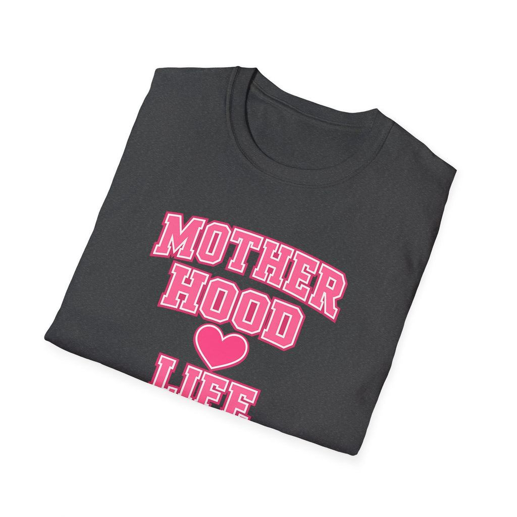 Motherhood Life T-Shirt — Pink Heart Graphic Mom Tee