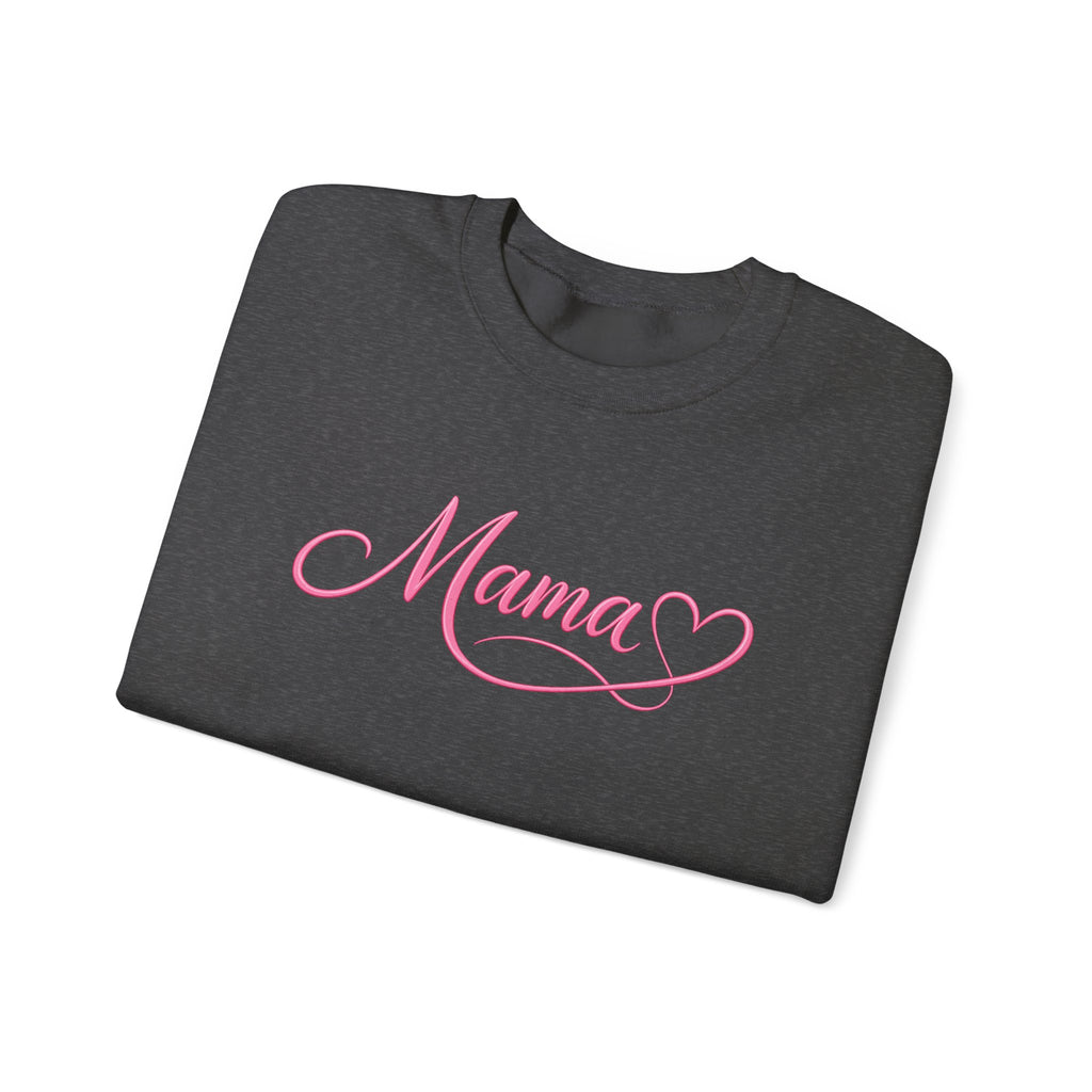 Mama Heart Crewneck Sweatshirt — Pink Script "Mama" Pullover for Moms, Mother's Day Gift